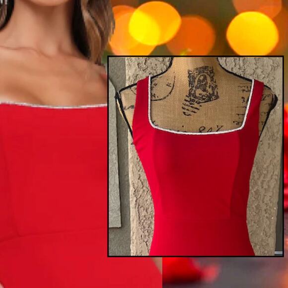 Lulus Timeless Poise Red Rhinestone Square Neck Backless Maxi Dress Size S - Picture 3 of 12